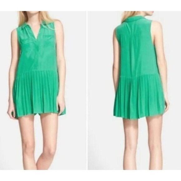 JOIE Women's 100% Silk Crepe Green Pleated Skirt Dress Size Small - Picture 1 of 12